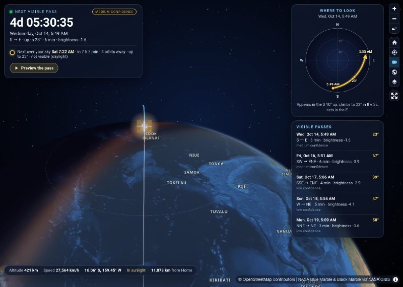 ISS Tracker - МКС над вашим домом: когда выходить смотреть и в какую сторону